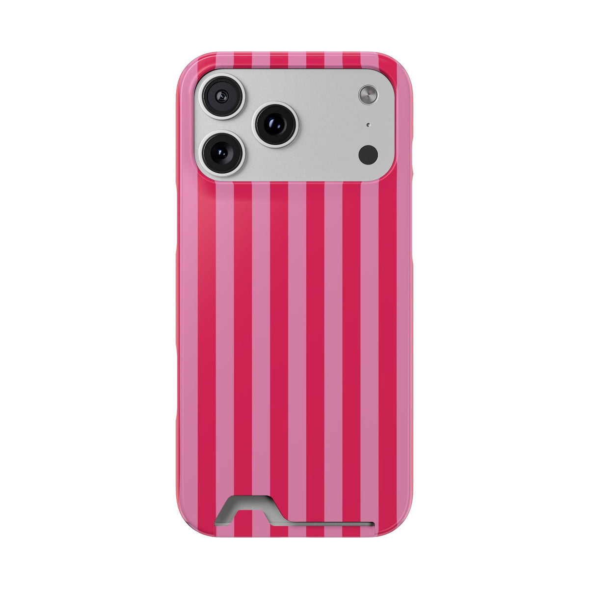Raspberry Stripe phone case with card holder for iPhone 17 Pro Max, glossy finish