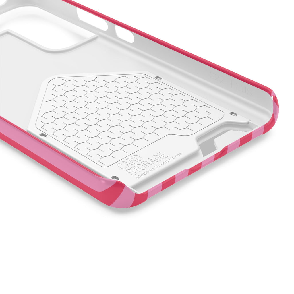 Raspberry Stripe phone case with card holder, close-up of the inside