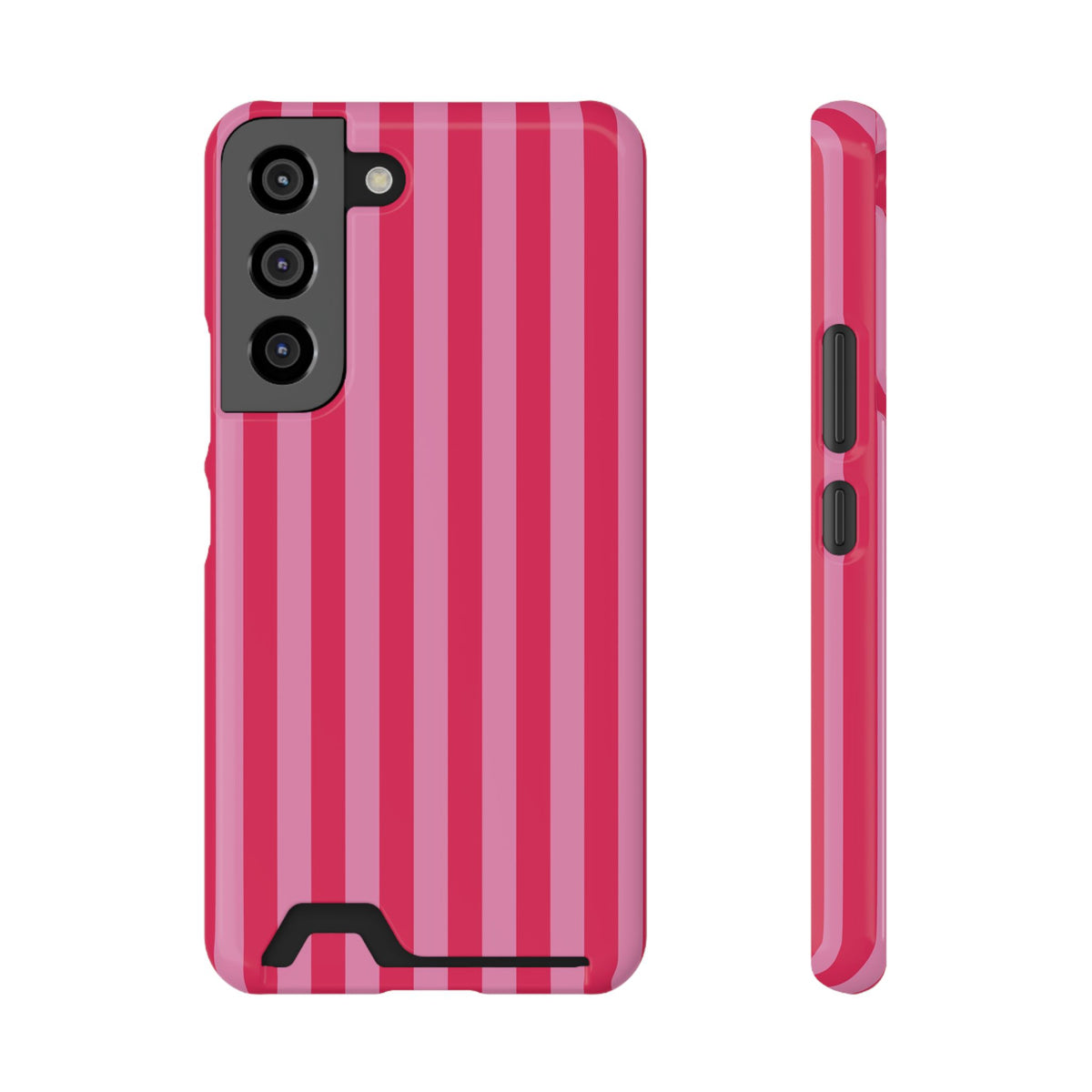 Raspberry Stripe phone case with card holder for Samsung Galaxy S22, glossy finish