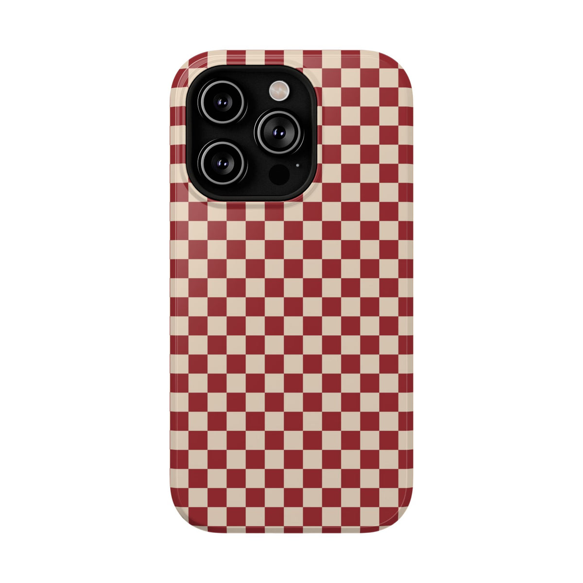 Red Checkered protective phone case for iPhone 14 Pro, glossy finish