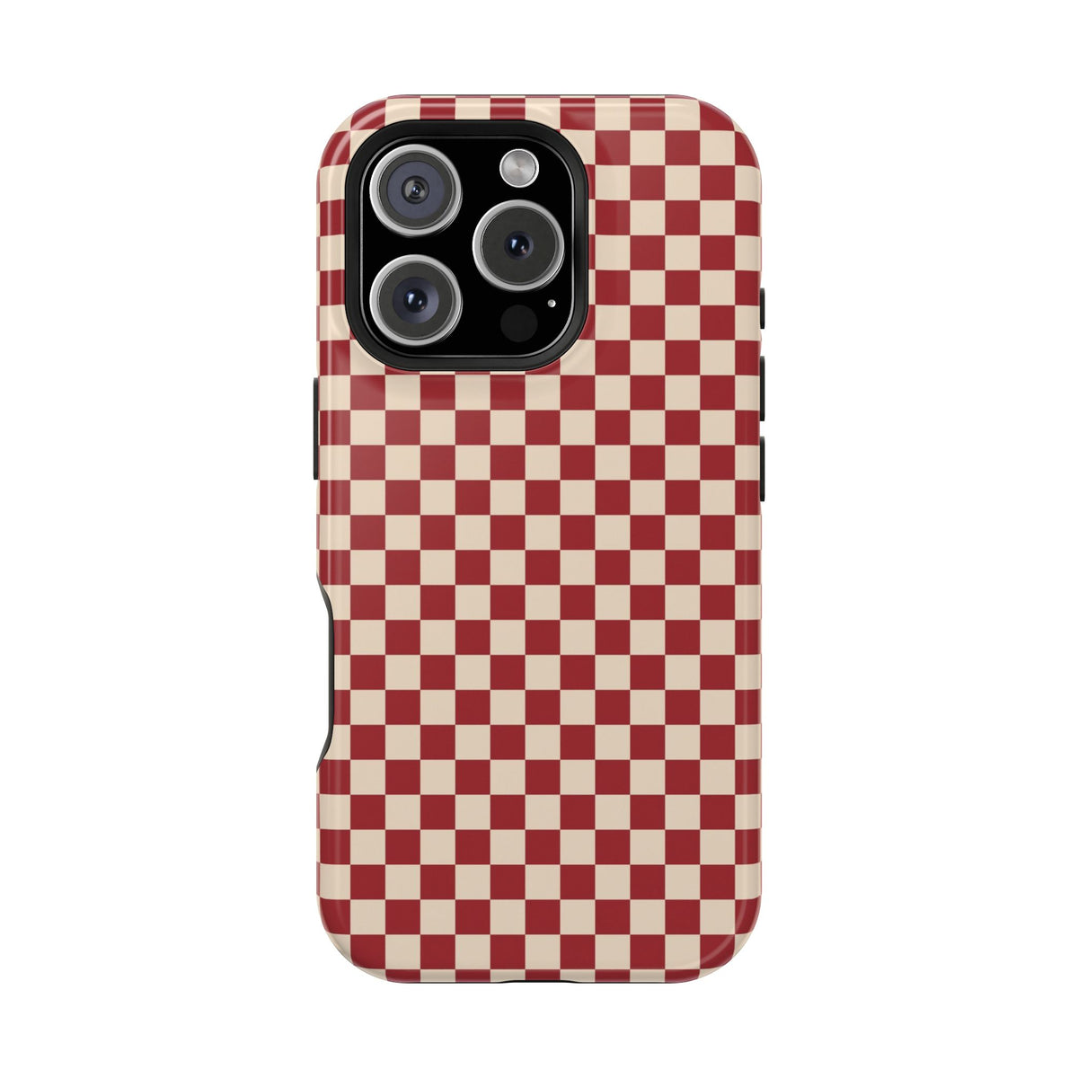 Red Checkered protective phone case for iPhone 16 Pro, glossy finish