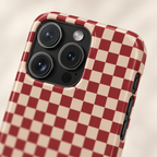 Red Checkered MagSafe case, a red and cream checkerboard, lifestyle close-up of the camera