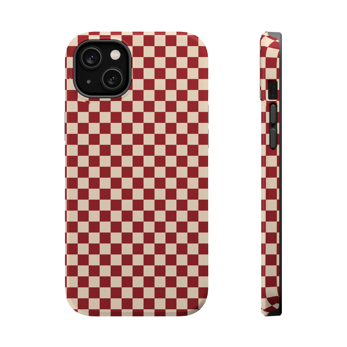 Red Checkered MagSafe case for iPhone 14 Plus, glossy finish