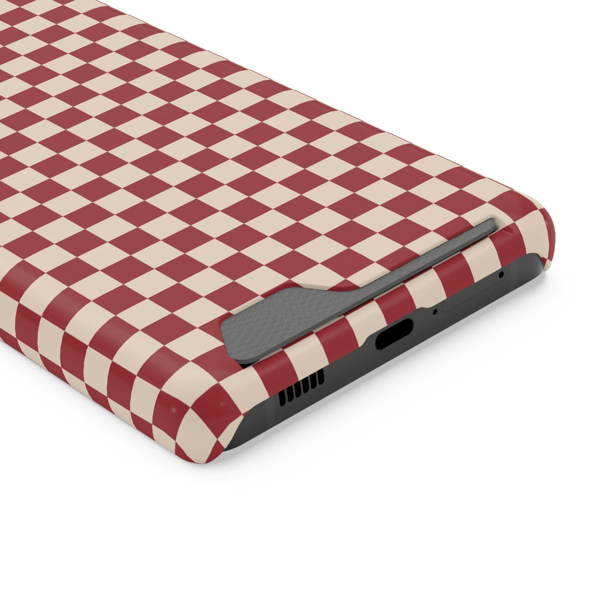 Red Checkered phone case with card holder for Samsung Galaxy S21 Ultra, glossy finish