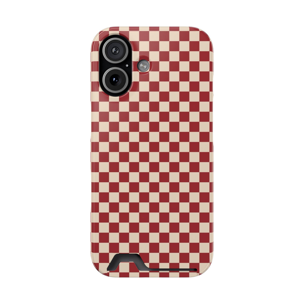 Red Checkered phone case with card holder for iPhone 17, glossy finish