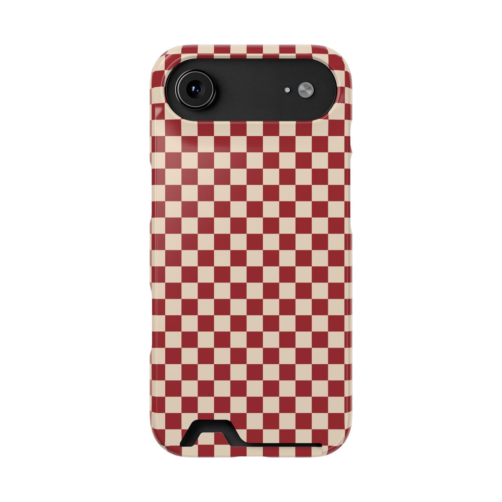 Red Checkered phone case with card holder for iPhone 17 Air, glossy finish
