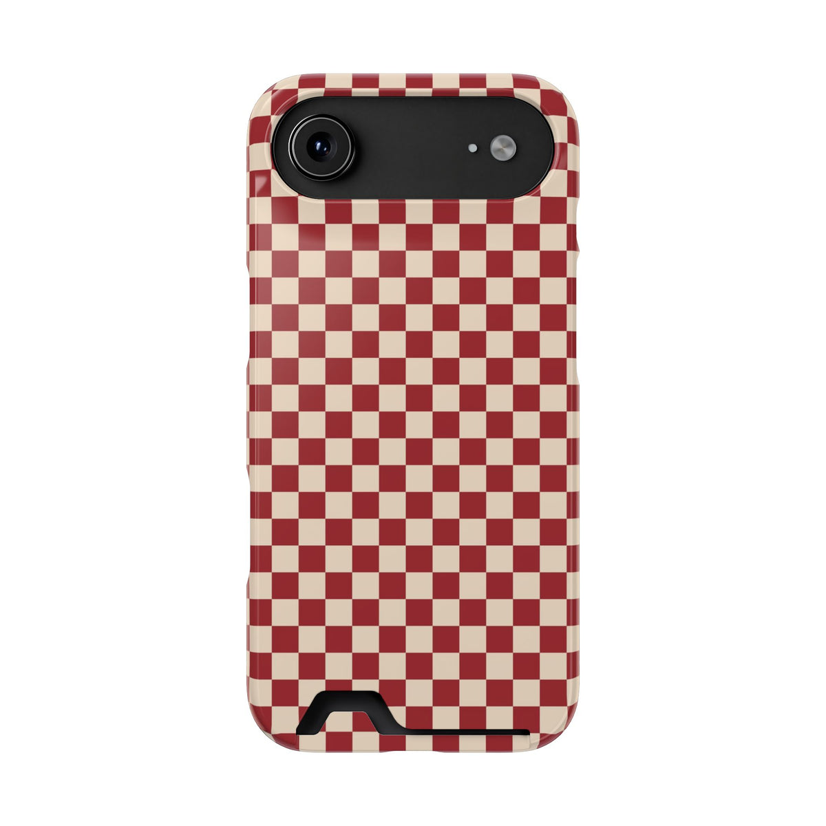 Red Checkered phone case with card holder for iPhone 17 Air, glossy finish