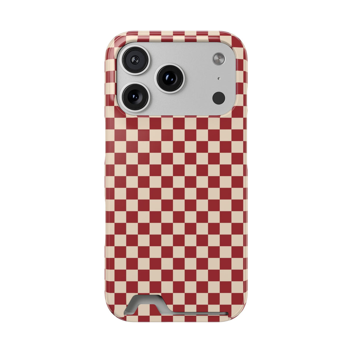 Red Checkered phone case with card holder for iPhone 17 Pro, glossy finish
