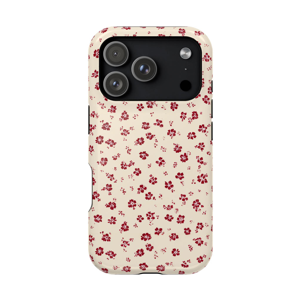 Red Ditsy Floral protective phone case for iPhone 18 Pro, glossy finish