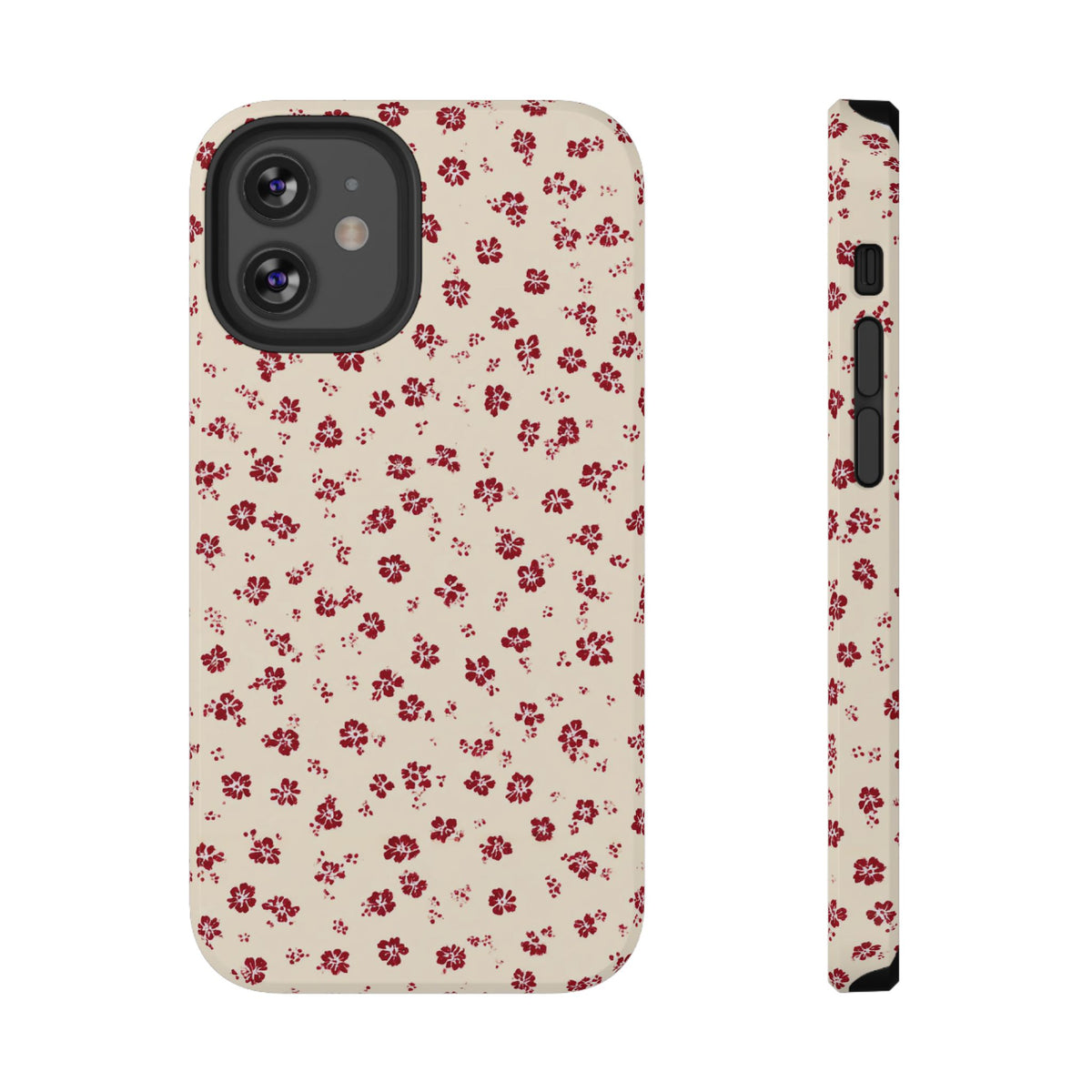 Red Ditsy Floral protective phone case for iPhone 12 Mini, glossy finish