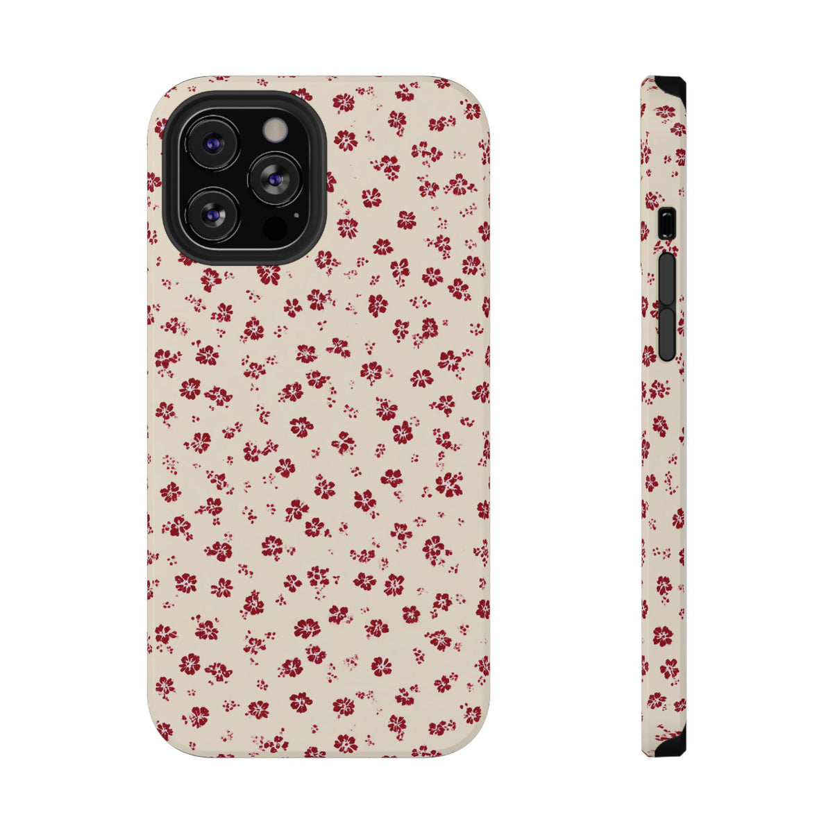 Red Ditsy Floral protective phone case for iPhone 12 Pro Max, glossy finish