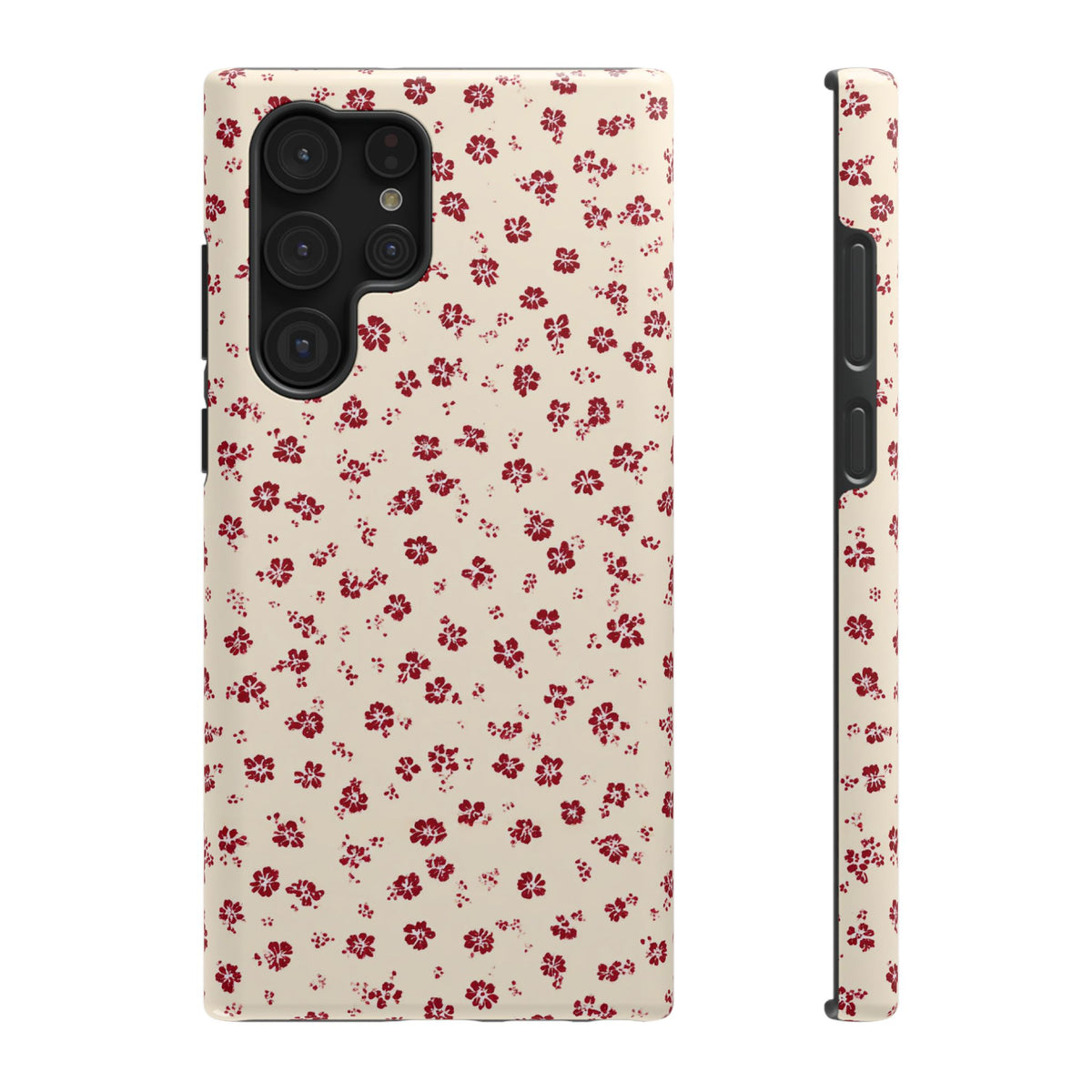 Red Ditsy Floral protective phone case for Samsung Galaxy S22 Ultra, glossy finish