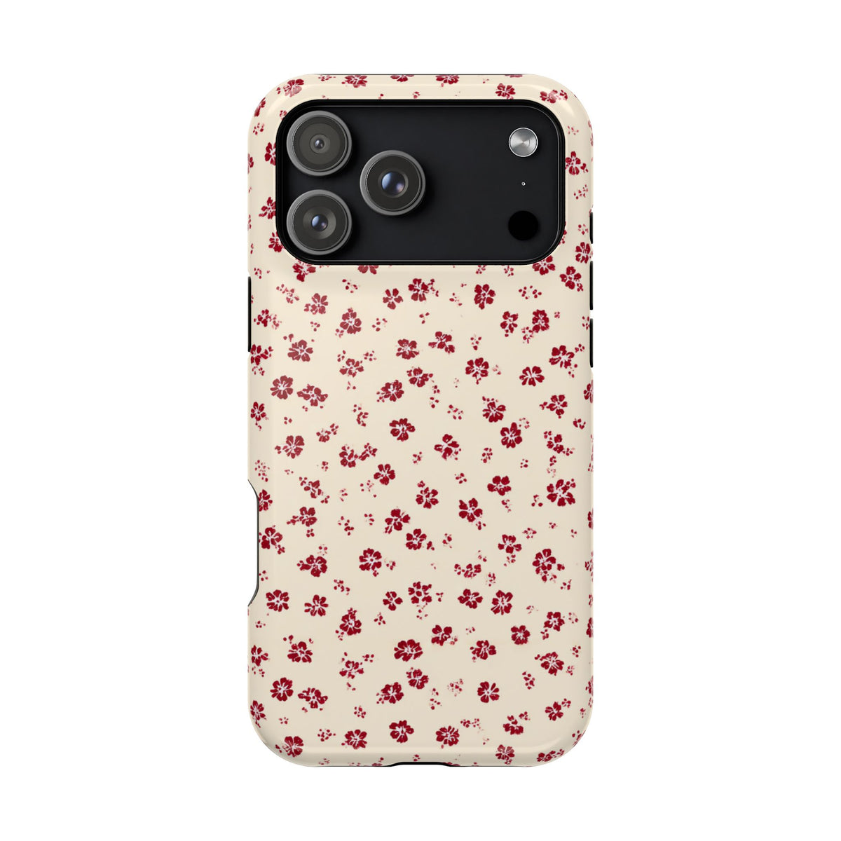 Red Ditsy Floral protective phone case for iPhone 17 Pro Max, glossy finish