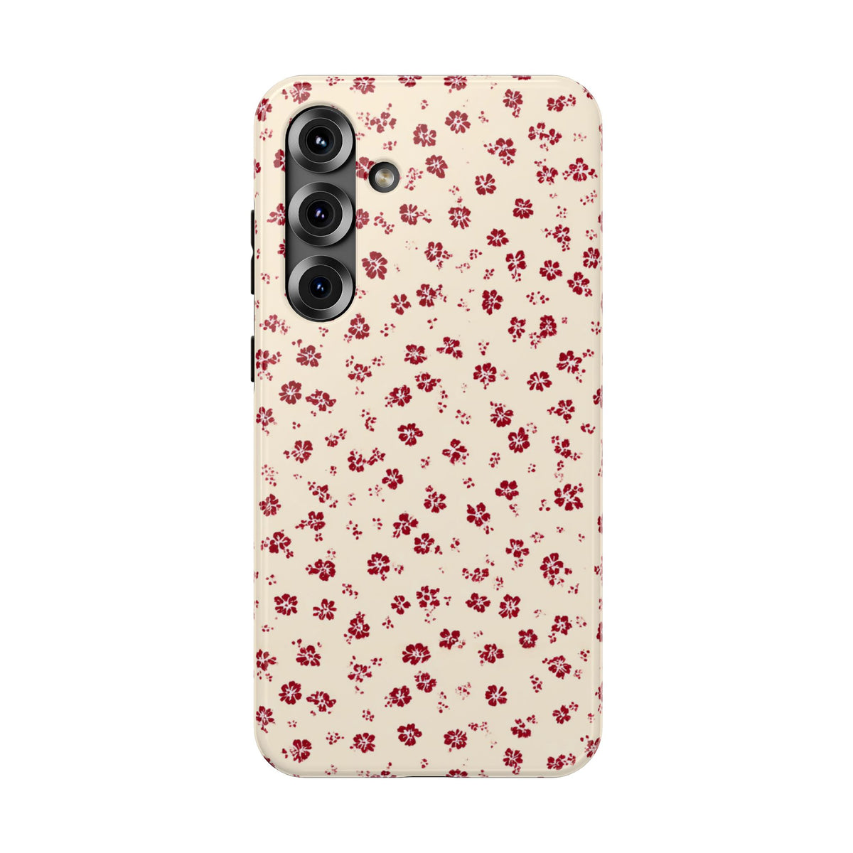 Red Ditsy Floral protective phone case for Samsung Galaxy S25 Plus, glossy finish