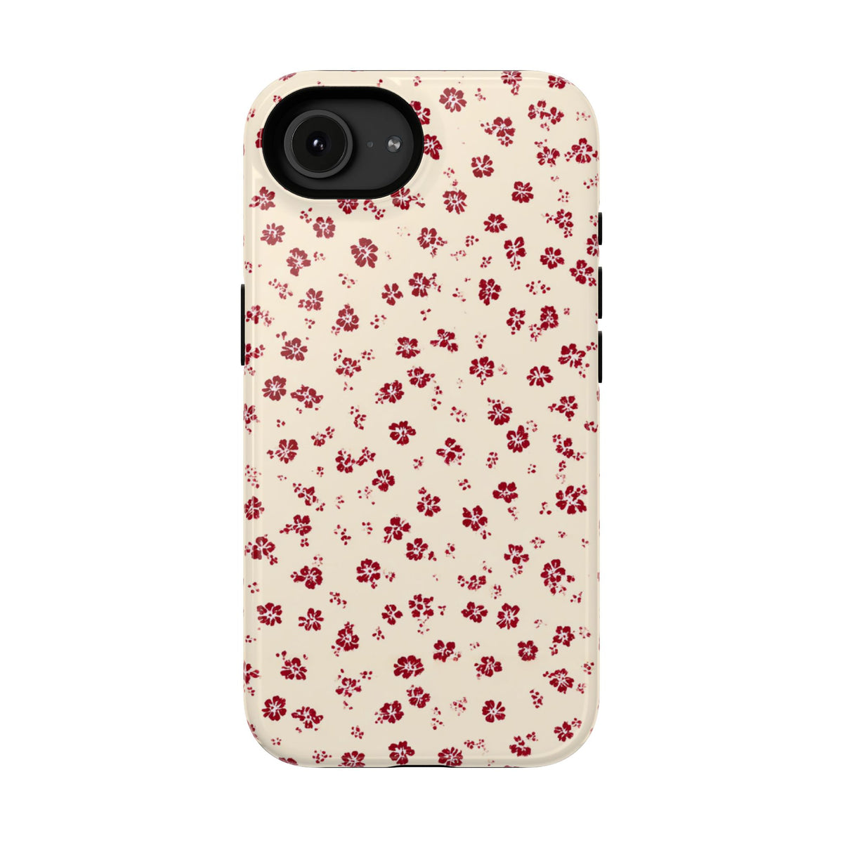 Red Ditsy Floral protective phone case for iPhone 16e, glossy finish