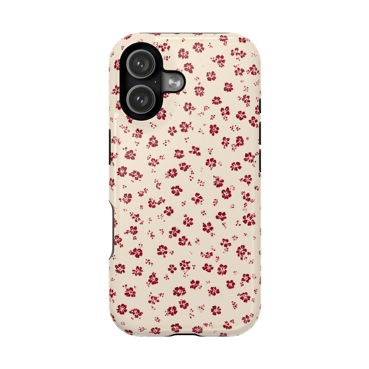 Red Ditsy Floral MagSafe case for iPhone 17, glossy finish