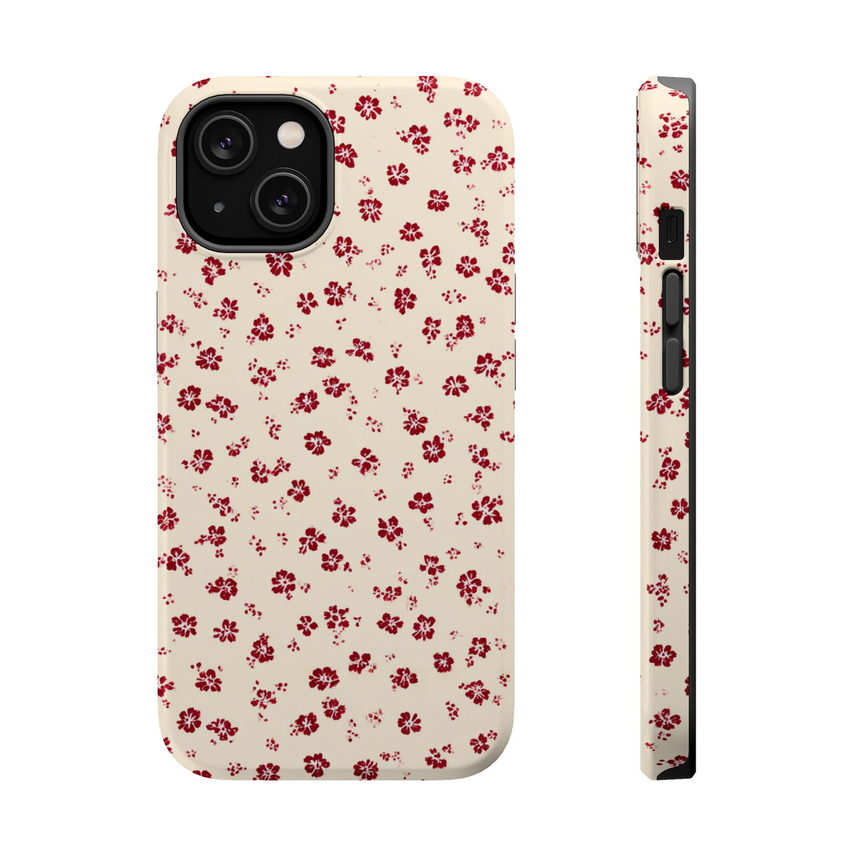 Red Ditsy Floral MagSafe case for iPhone 14, glossy finish