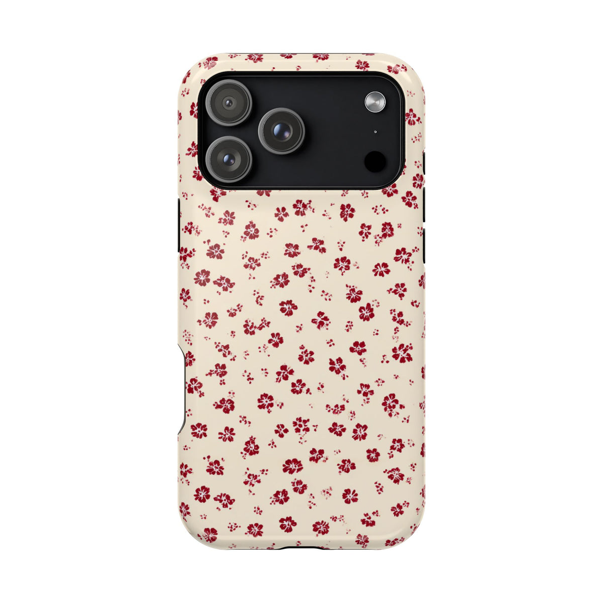 Red Ditsy Floral MagSafe case for iPhone 17 Pro Max, glossy finish