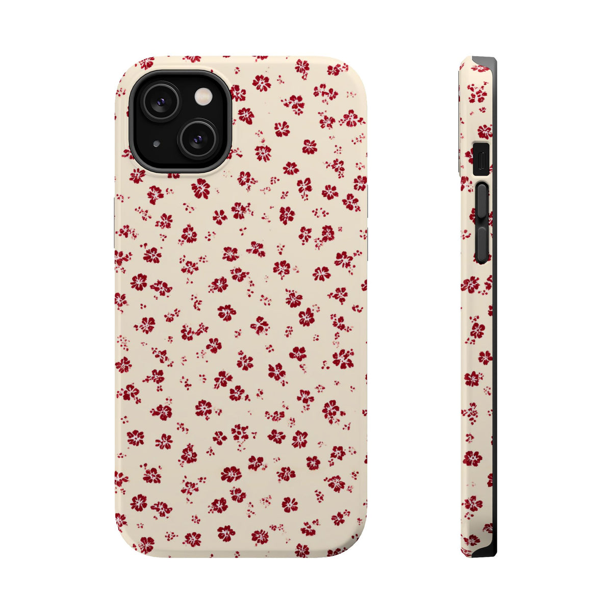 Red Ditsy Floral MagSafe case for iPhone 14 Plus, glossy finish