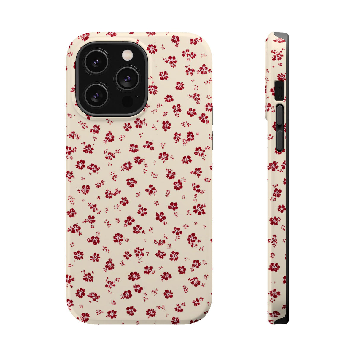 Red Ditsy Floral MagSafe case for iPhone 14 Pro Max, glossy finish