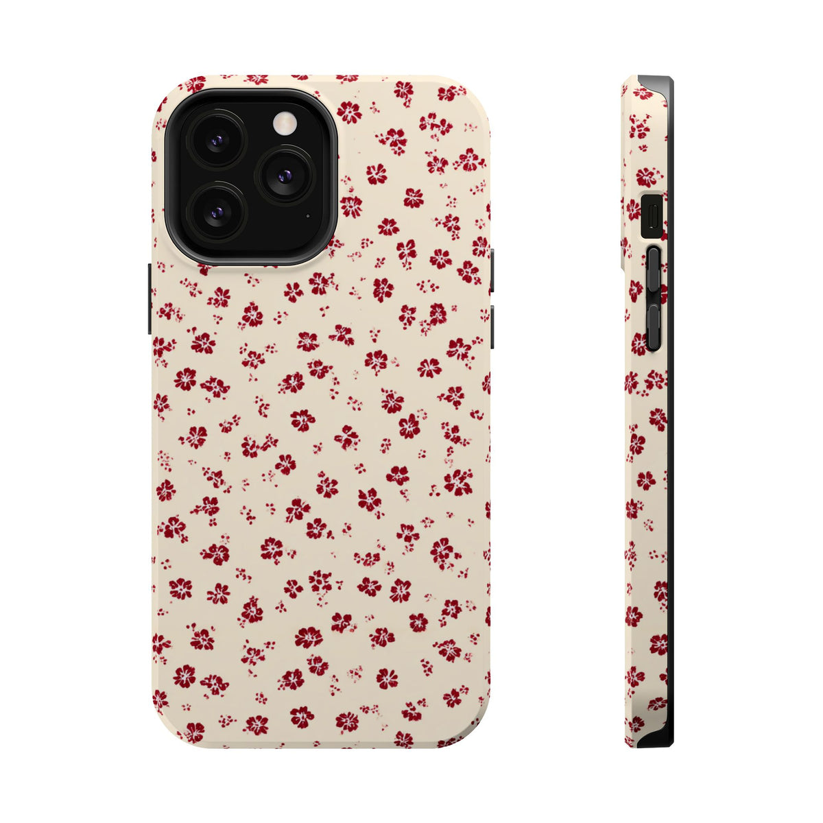 Red Ditsy Floral MagSafe case for iPhone 13 Pro Max, glossy finish
