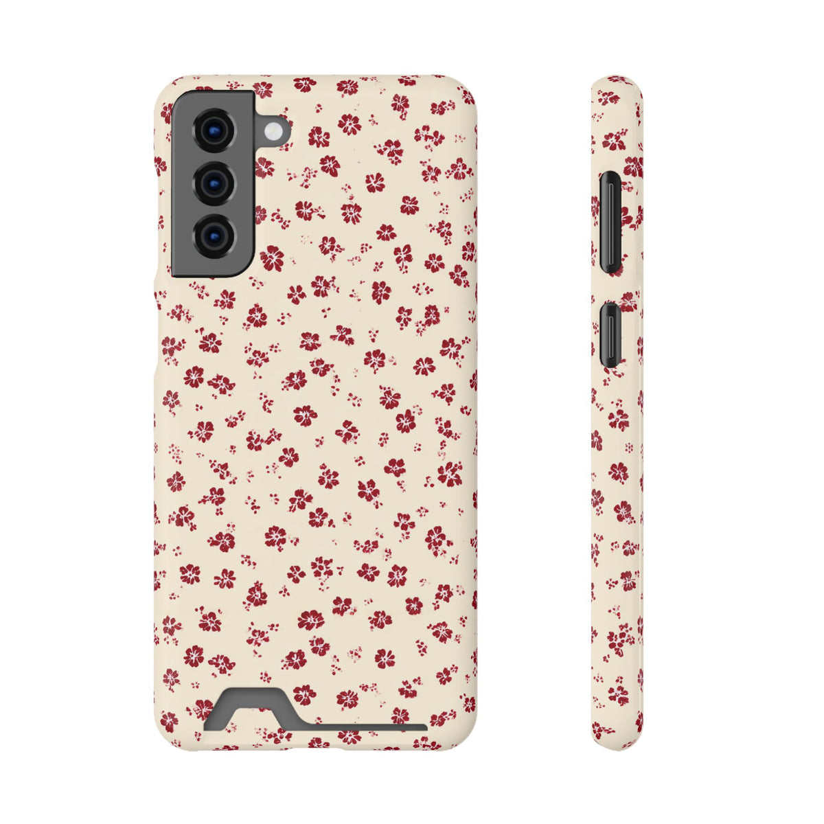 Red Ditsy Floral phone case with card holder for Samsung Galaxy S21 Plus, glossy finish