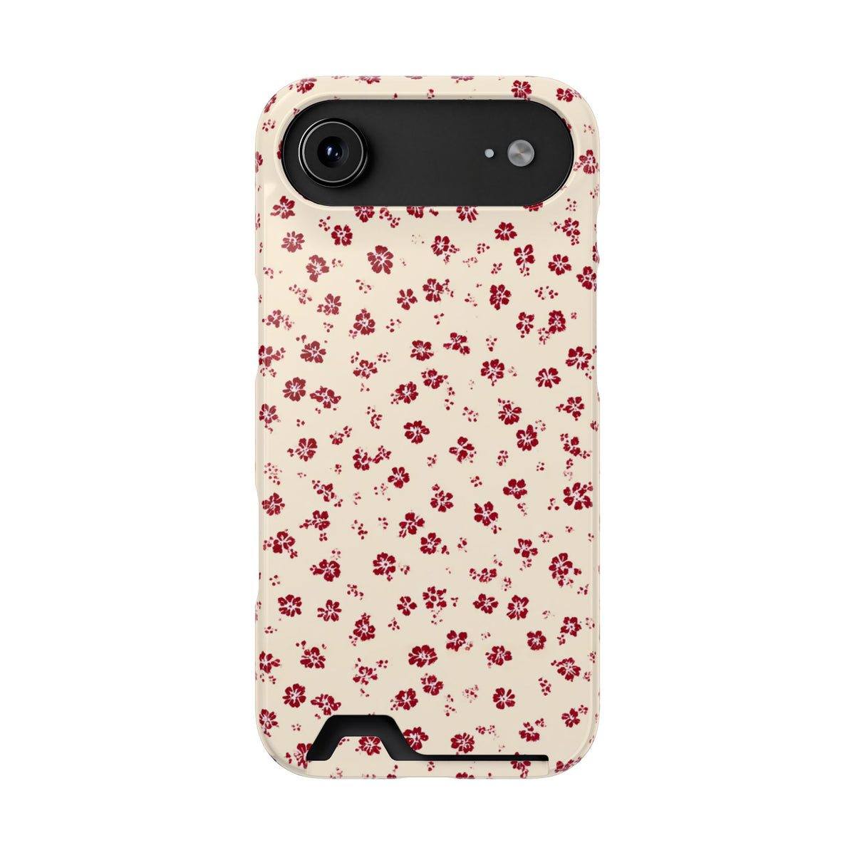 Red Ditsy Floral phone case with card holder for iPhone 17 Air, glossy finish