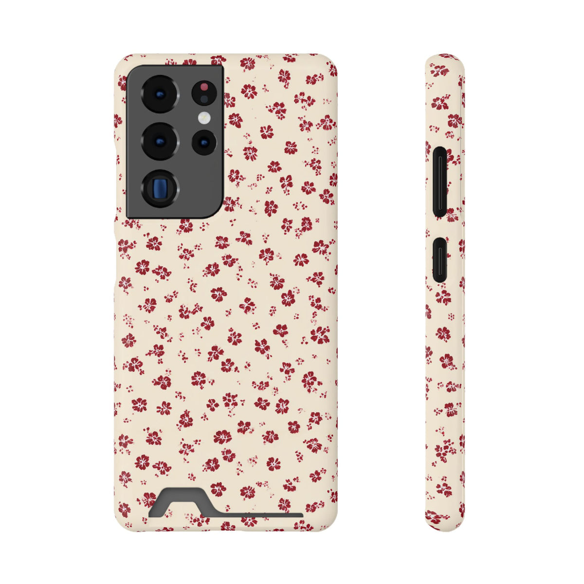 Red Ditsy Floral phone case with card holder for Samsung Galaxy S22 Plus, glossy finish