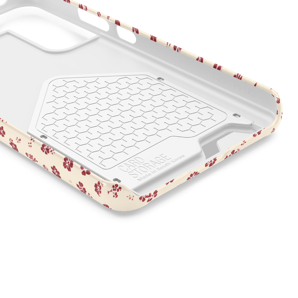 Red Ditsy Floral phone case with card holder, close-up of the inside