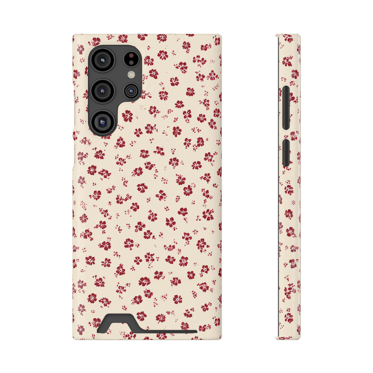 Red Ditsy Floral phone case with card holder for Samsung Galaxy S22 Ultra, glossy finish