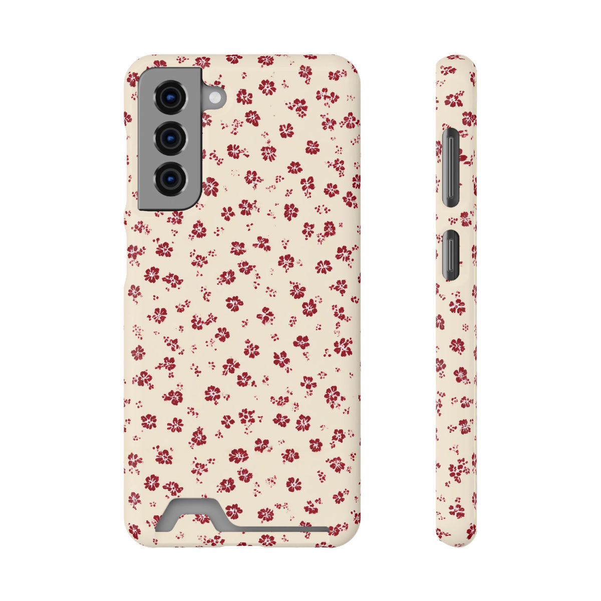 Red Ditsy Floral phone case with card holder for Samsung Galaxy S21, glossy finish