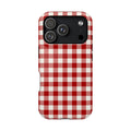 Red Gingham protective phone case for iPhone 18 Pro, glossy finish