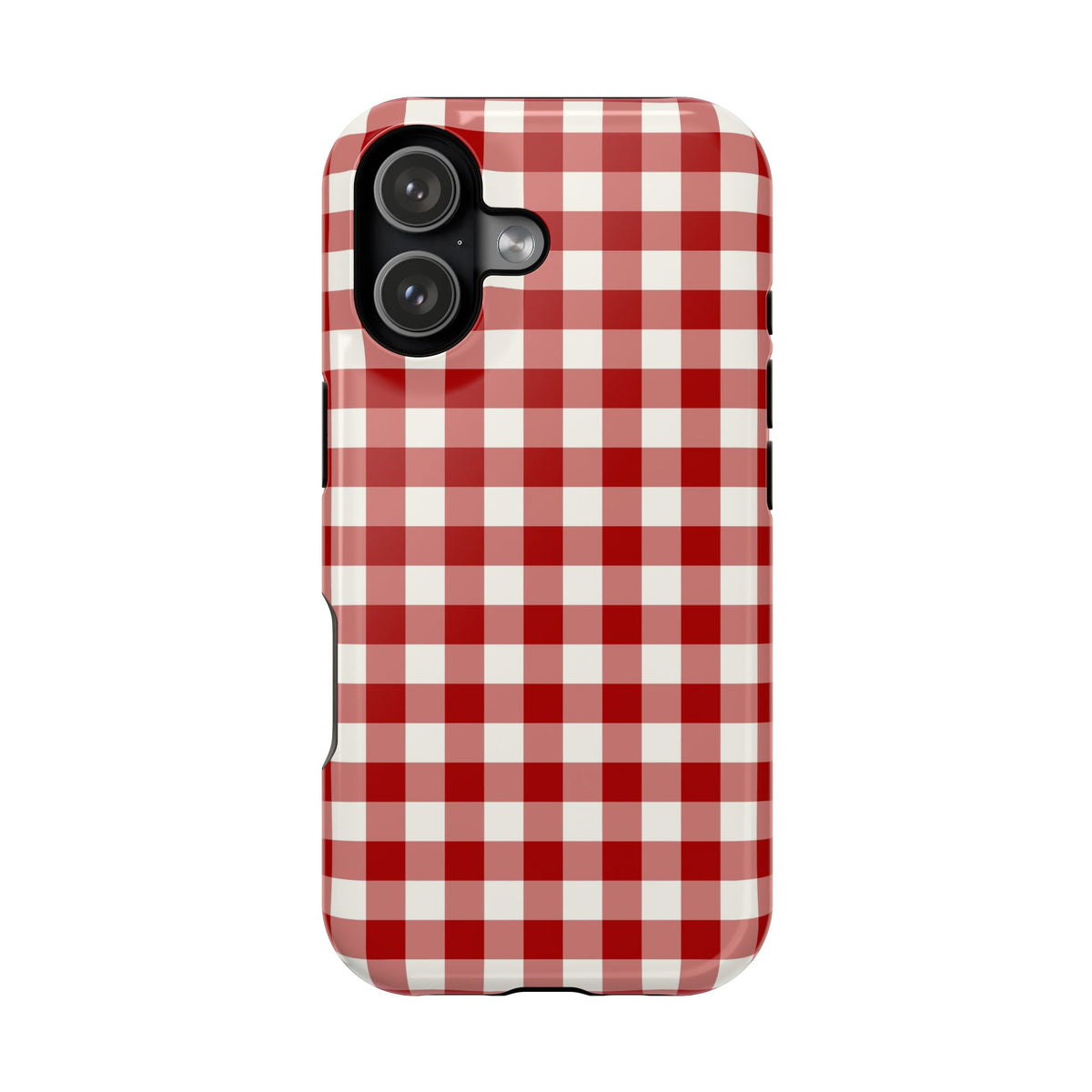 Red Gingham protective phone case for iPhone 17, glossy finish