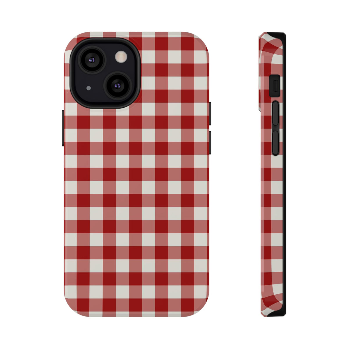 Red Gingham protective phone case for iPhone 13 Mini, glossy finish