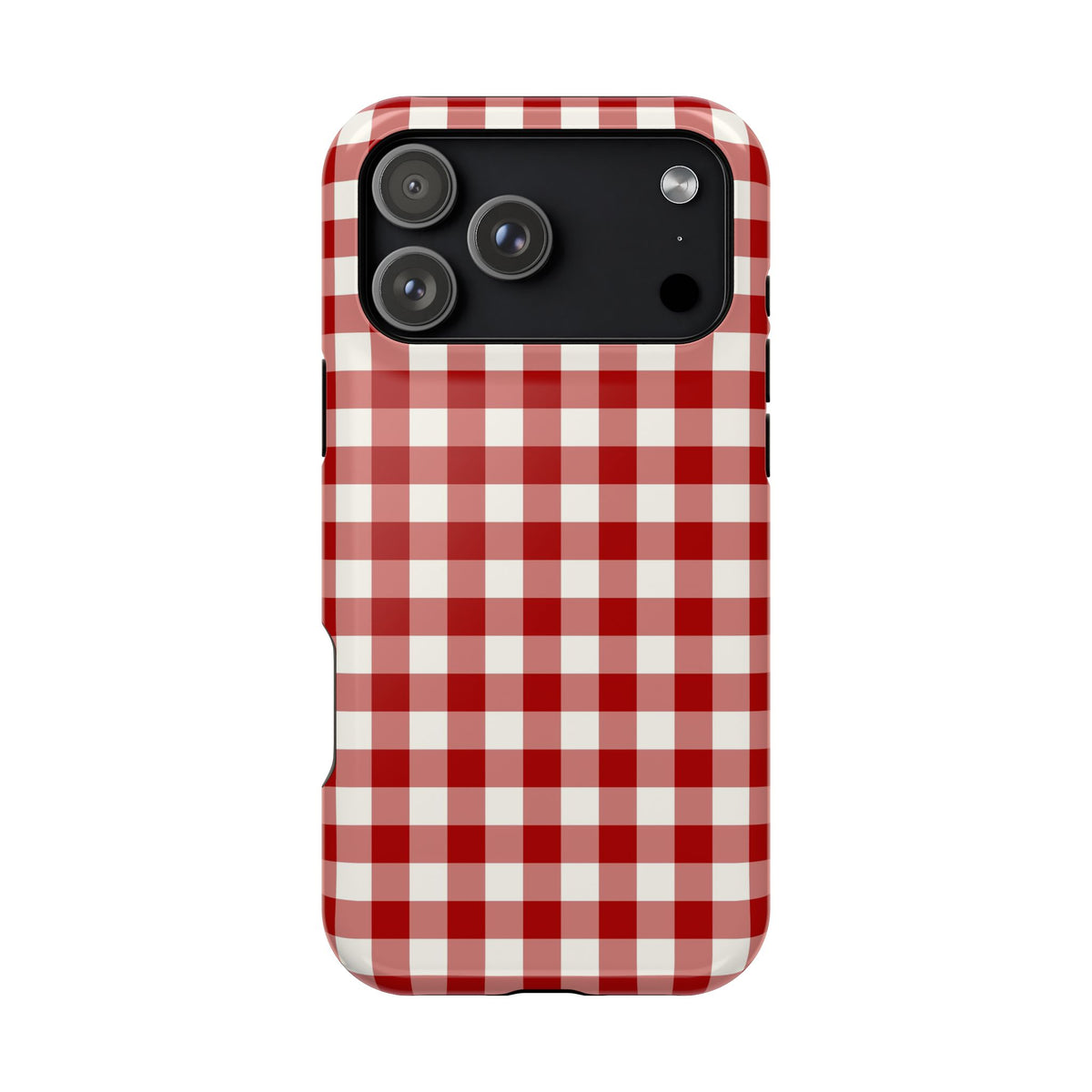 Red Gingham protective phone case for iPhone 18 Pro Max, glossy finish