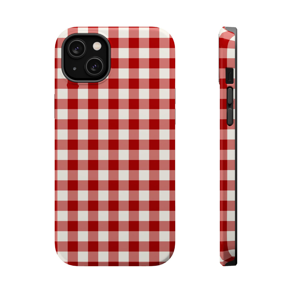 Red Gingham MagSafe case for iPhone 14 Plus, glossy finish
