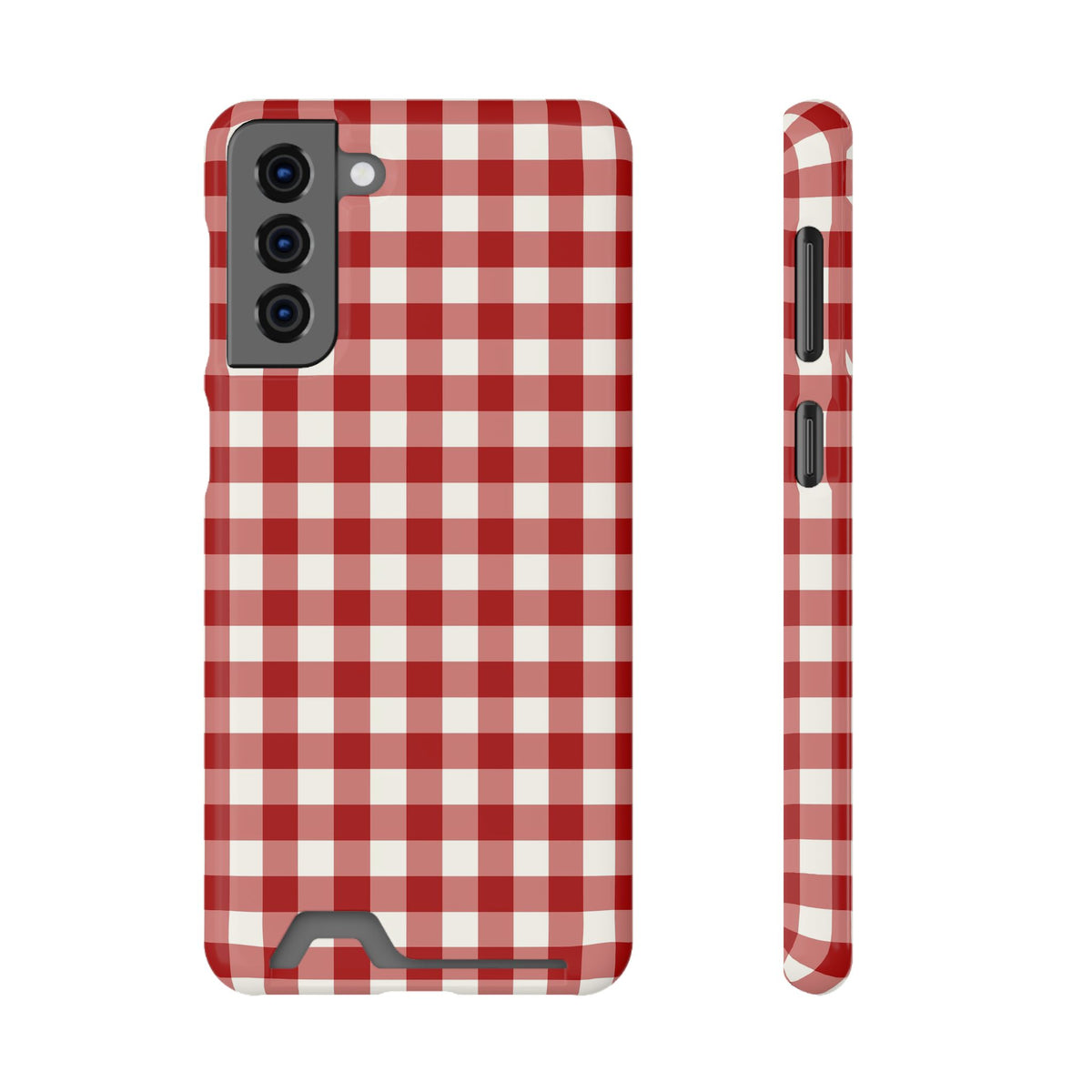 Red Gingham phone case with card holder for Samsung Galaxy S21 Plus, glossy finish