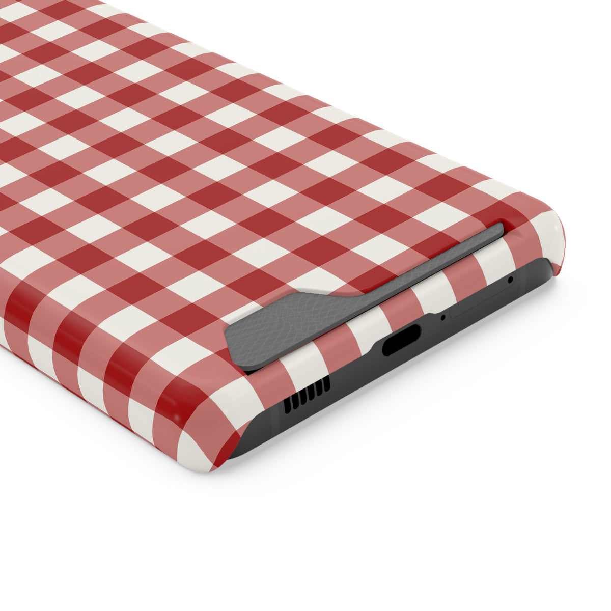 Red Gingham phone case with card holder for Samsung Galaxy S21 Ultra, glossy finish