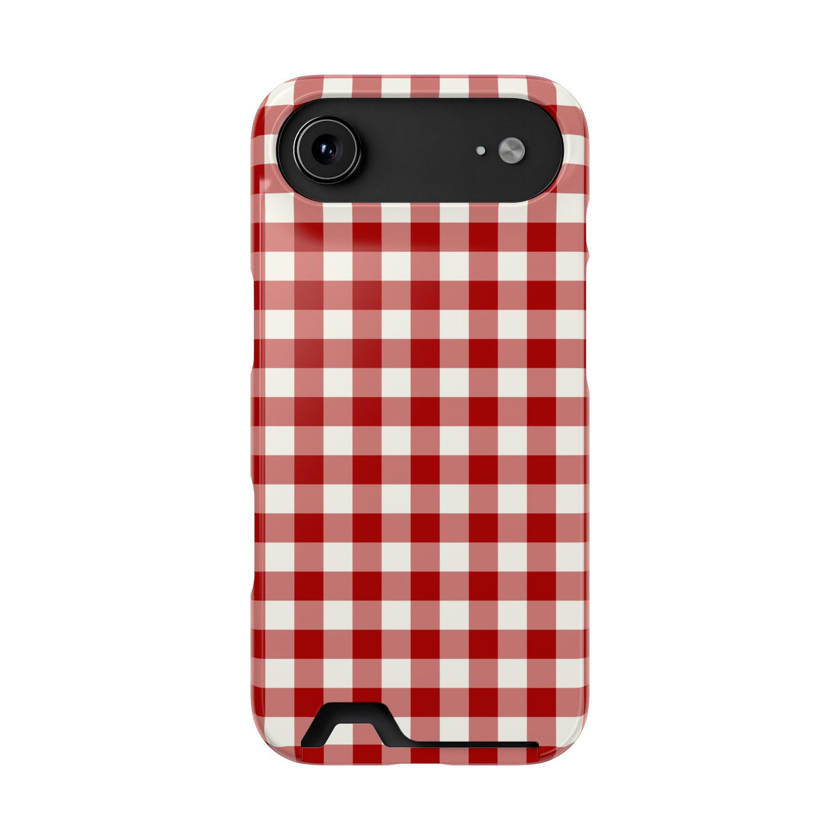 Red Gingham phone case with card holder for iPhone 17 Air, glossy finish