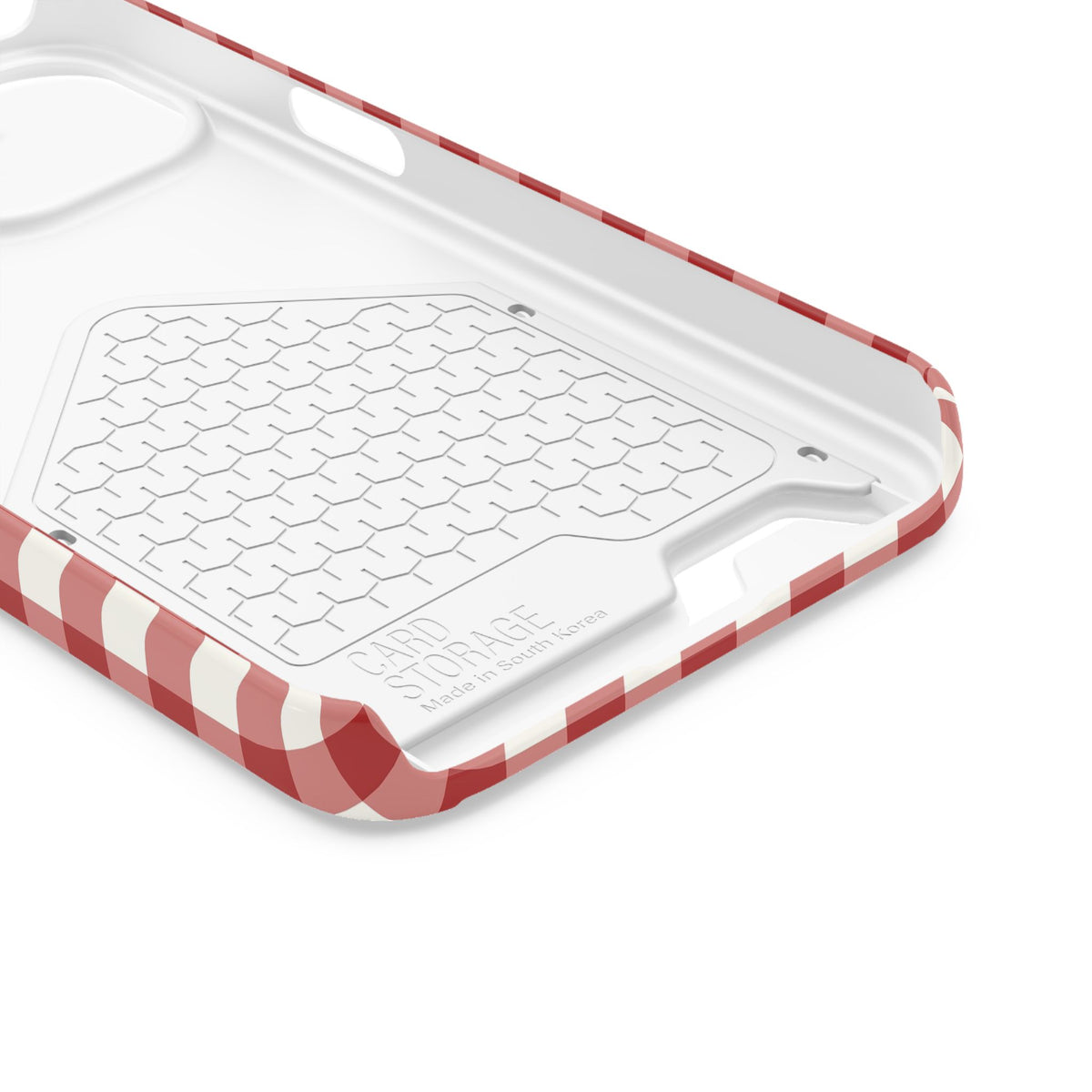 Red Gingham phone case with card holder for iPhone 13, glossy finish