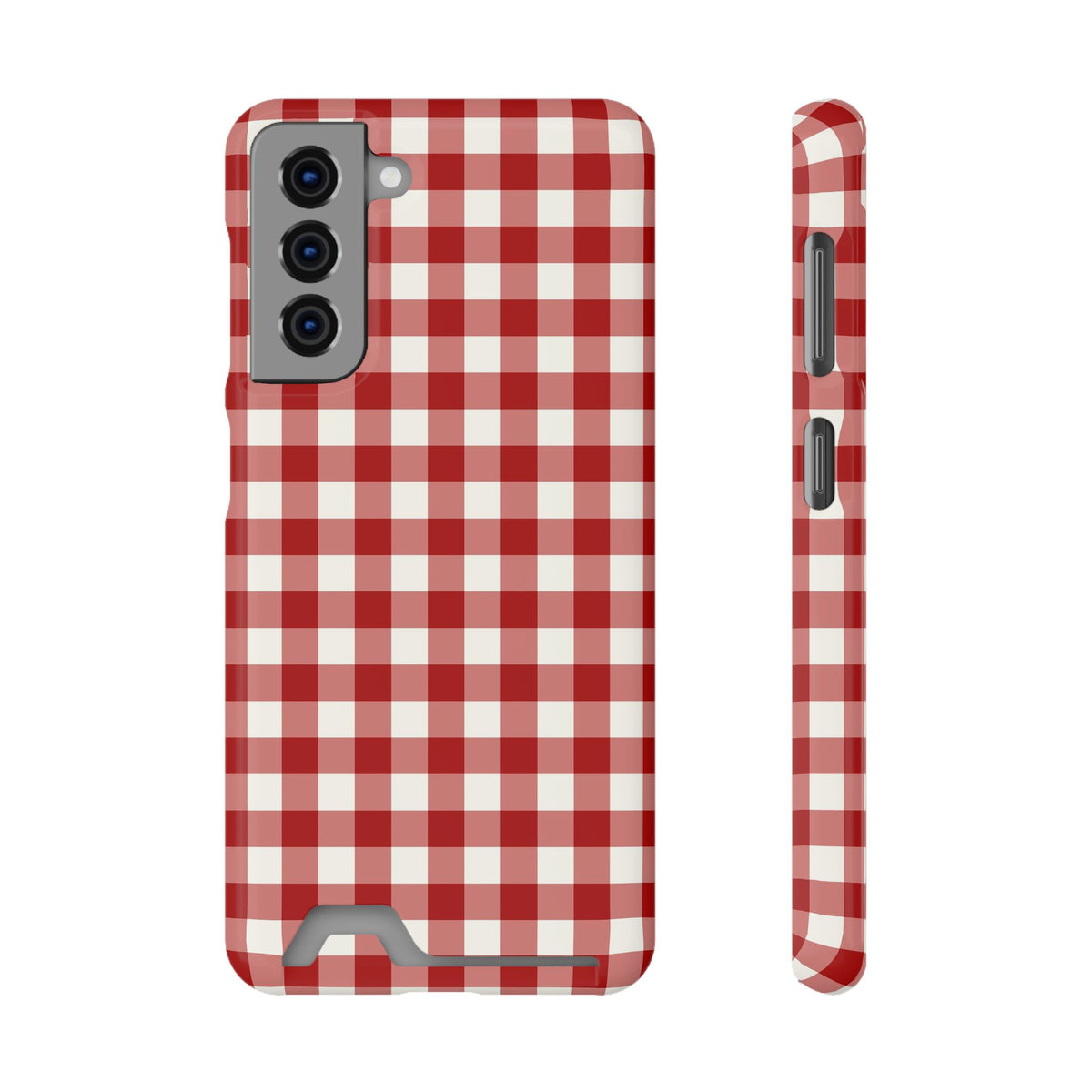 Red Gingham phone case with card holder for Samsung Galaxy S21, glossy finish