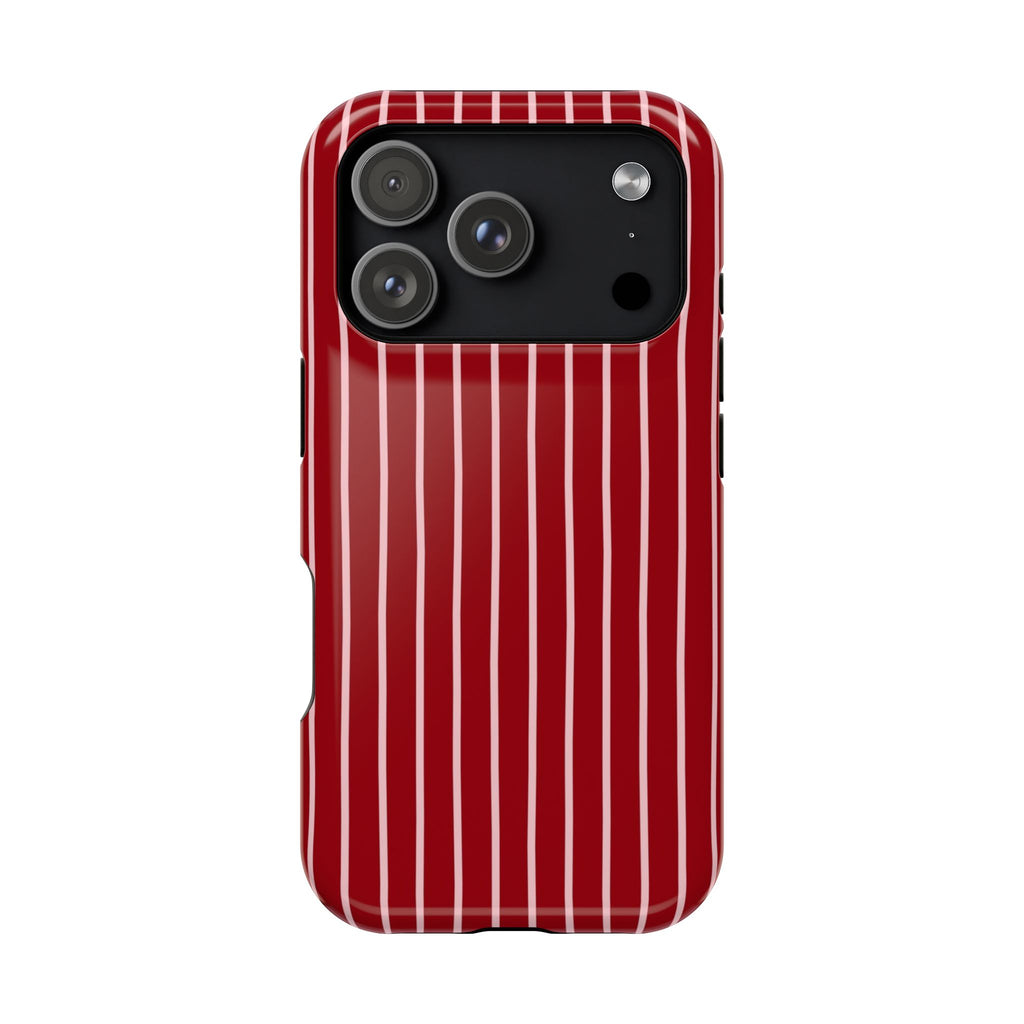 Red Pinstripe protective phone case for iPhone 18 Pro, glossy finish