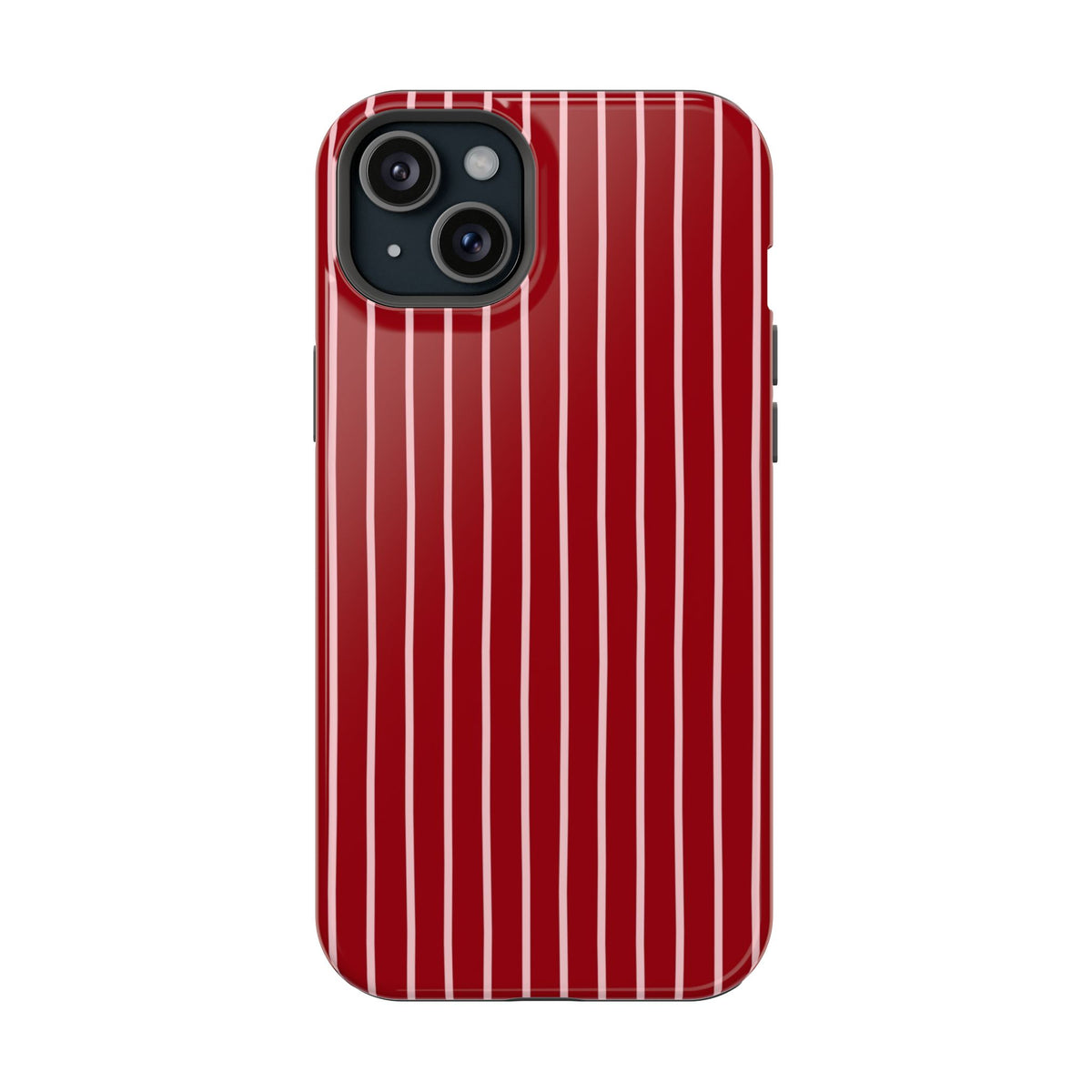 Red Pinstripe protective phone case for iPhone 15 Plus, glossy finish