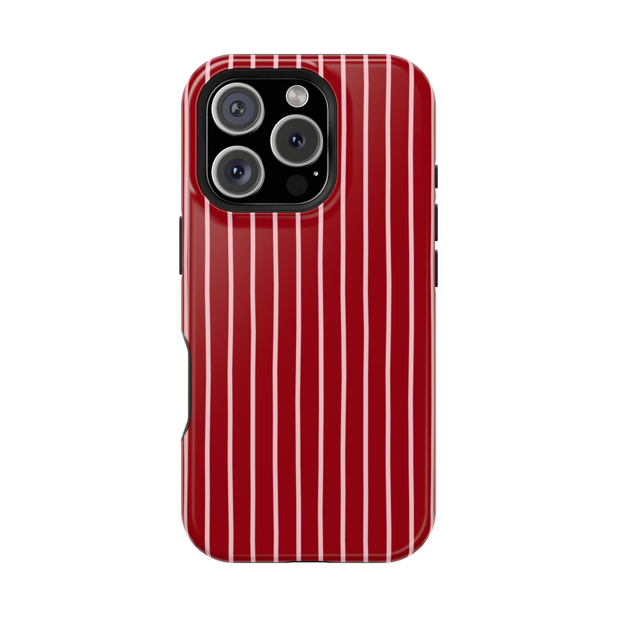 Red Pinstripe protective phone case for iPhone 16 Pro, glossy finish