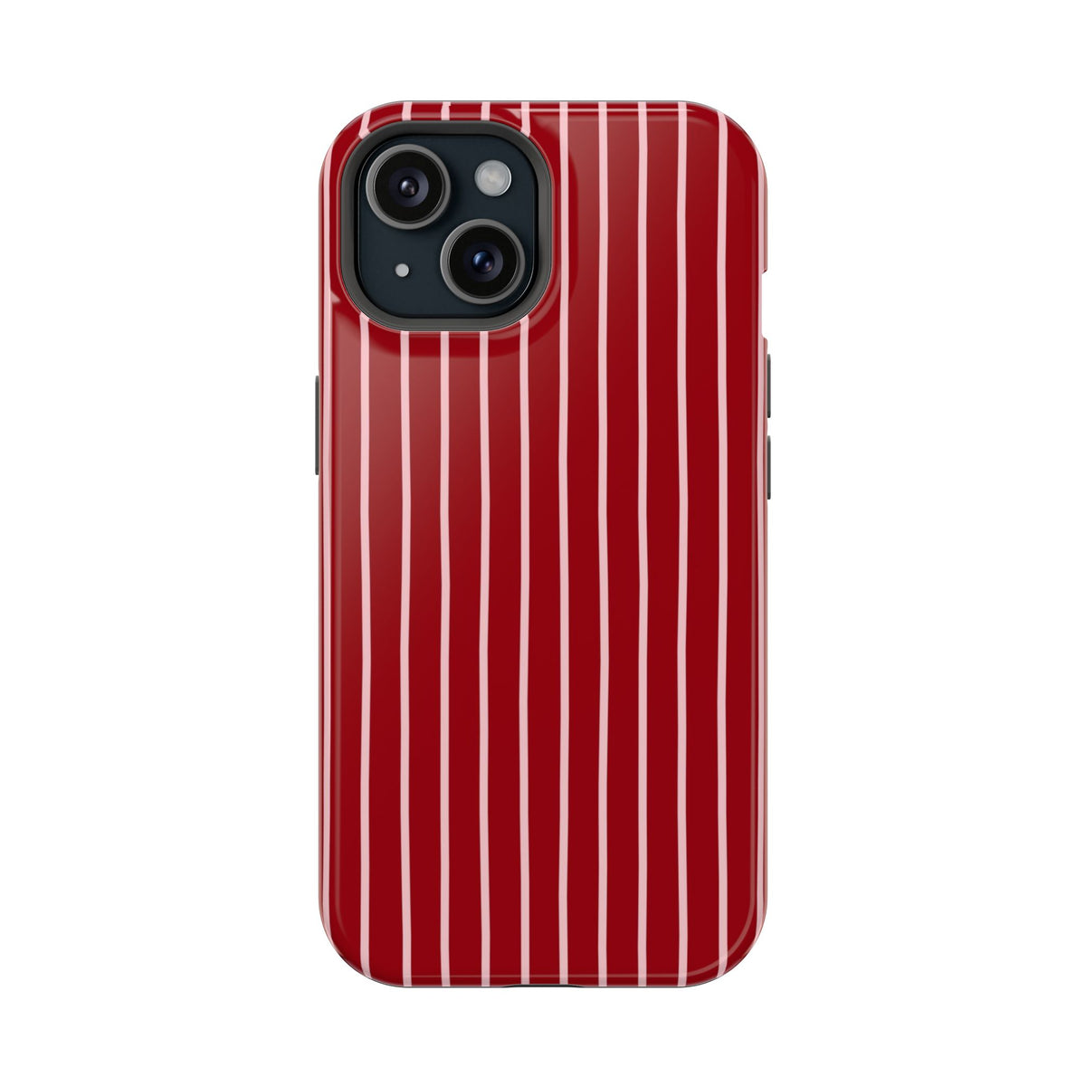 Red Pinstripe MagSafe case for iPhone 15, glossy finish