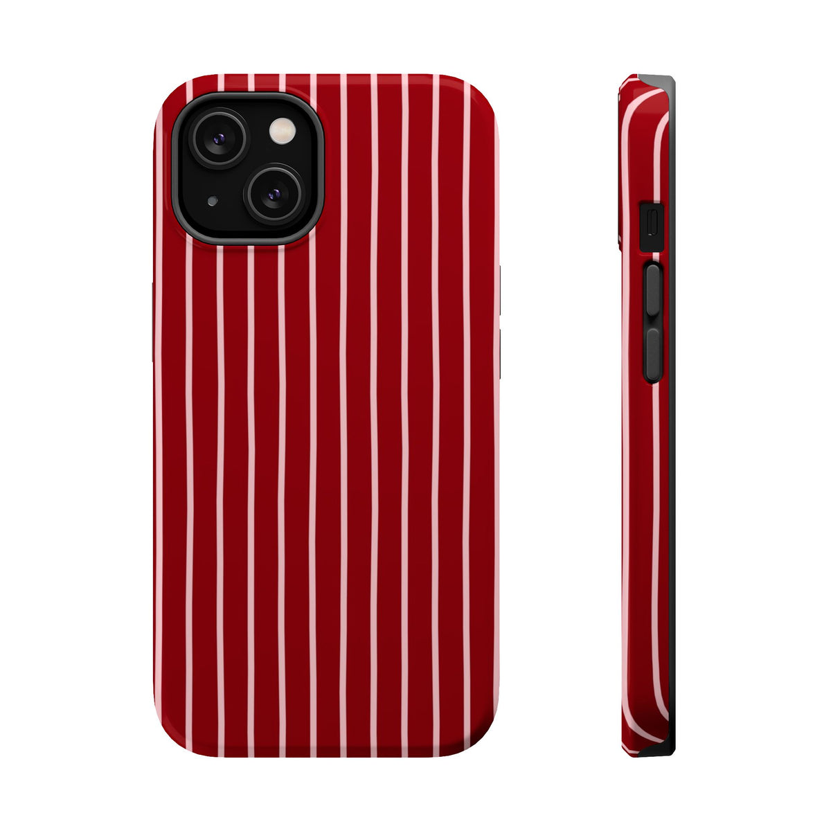 Red Pinstripe MagSafe case for iPhone 14, glossy finish