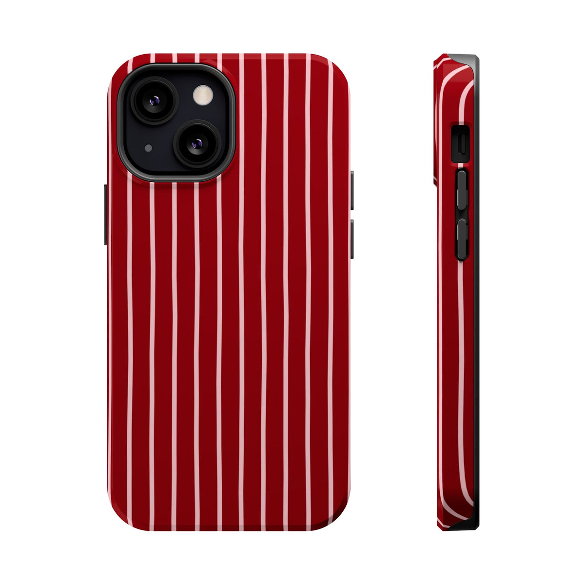 Red Pinstripe MagSafe case for iPhone 13 Mini, glossy finish