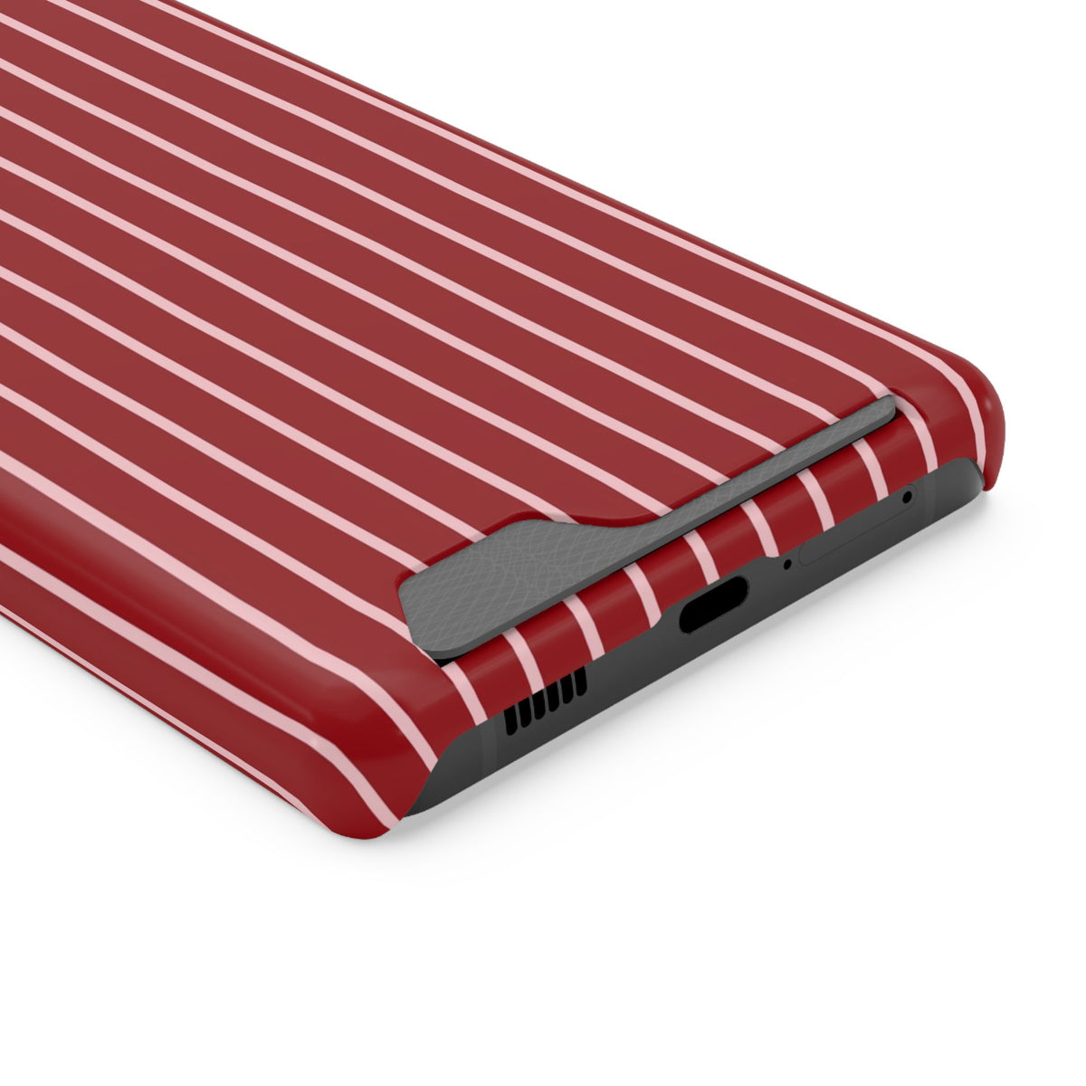 Red Pinstripe phone case with card holder for Samsung Galaxy S21 Ultra, glossy finish