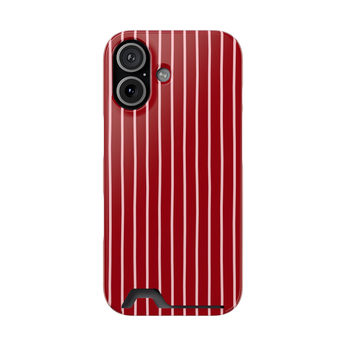 Red Pinstripe phone case with card holder for iPhone 17, glossy finish