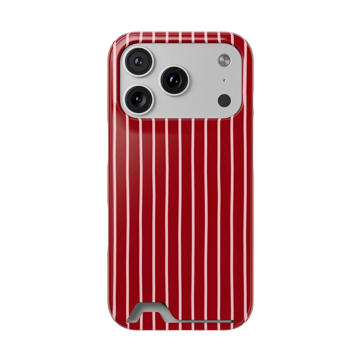 Red Pinstripe phone case with card holder for iPhone 17 Pro, glossy finish